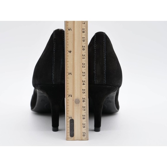 Chelsea Crew Black Label Pumps Womens 7 Black Faux Suede Almond Toe Cone Heels - Picture 10 of 11